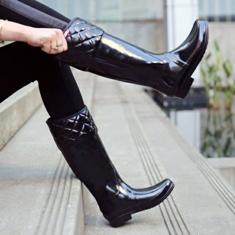 Hunter quilted top knee high rain boots